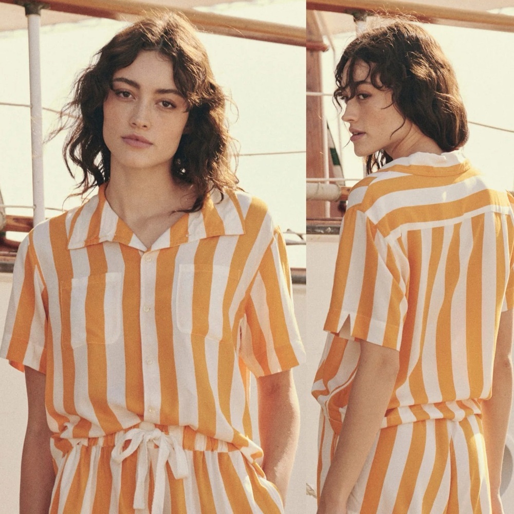 THE GREAT. Orange and White Striped Top